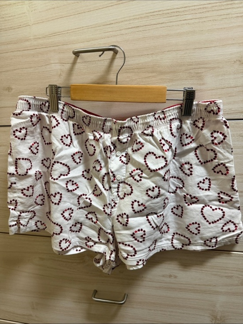 Pink Victoria’s Secret White Flannel Boxer Shorts Ladybug Heart Print size M 044